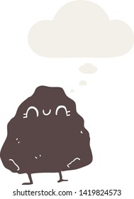 rock de dibujos animados con burbuja de pensamiento en estilo retro