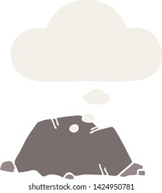 cartoon rock with thought bubble in retro style
