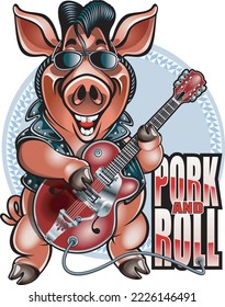 Cartoon Rockabilly Rockabild, Rock und Roll auf einer elektrischen Gitarre