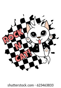 Cartoon rocker cat. T-shirt vector design