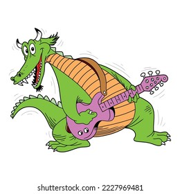cartoon rocker dragon hand draw vector
