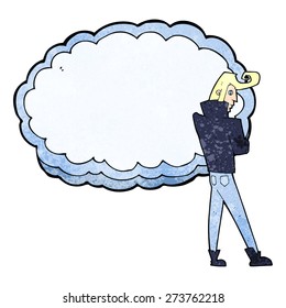 rockero de dibujos animados parado frente a la nube con espacio para texto