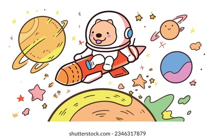 Cartoon Rocket and Adorable Puppy: Creative World of Children's Art