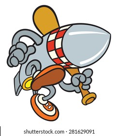 Cartoon rocket bomb with baseball bat