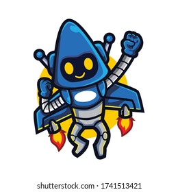 Cartoon Rocket Bot Mascot Logo