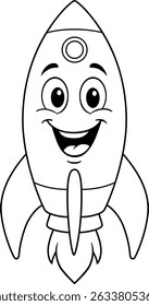 Cartoon Rocket: A cheerful, anthropomorphic rocket ship with a happy face, ready for adventure, a symbol of innovation and exploration.