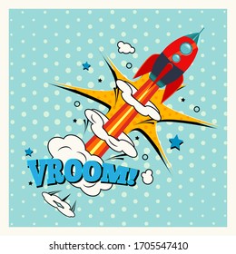 Cartoon rocket design concept. Trendy illustration in pop art style. 