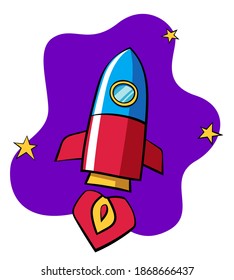Cohete de caricatura volando en el espacio