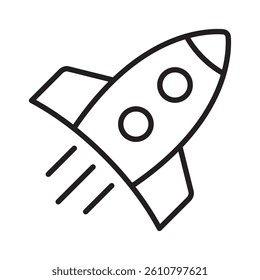 Cartoon rocket icon. Flying rocket line icon.