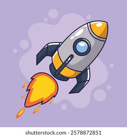 Cartoon rocket icon. Space and cosmos theme. Colorful design. Vector illustration