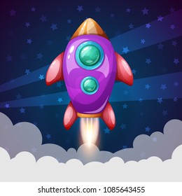 Cartoon rocket illustration. Space landscape. Vector eps 10