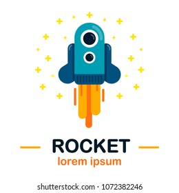 cartoon rocket Illustration with stars vector logo