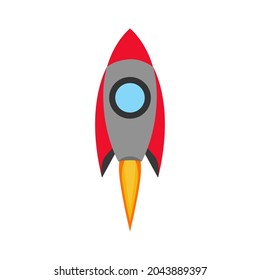 Cartoon-Raketentechnik. Start isolierten Raumschiff , retro einfache Symbol. Spaceship-Vektorgrafik 