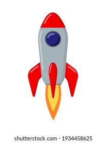 Cartoon rocket isolated on white background. Rocket icon. Flat vector illustration