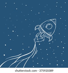 cartoon rocket. Kid's elements for scrap-booking. Childish background. Hand drawn vector illustration.