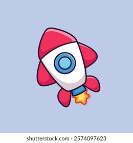 Cartoon Rocket Is Launching Vector Icon Illustration. Technology Transportation Icon Concept Isolated Premium Vector. Science Cartoon Style
