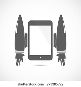 Cartoon rocket with mobile phone