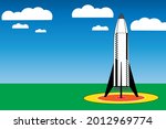 Cartoon rocket on a launch pad - Vector Illustration 