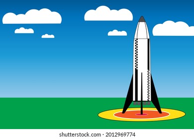 Cartoon rocket on a launch pad - Vector Illustration 