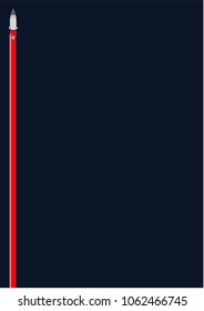 Cartoon rocket running up left side of blue space