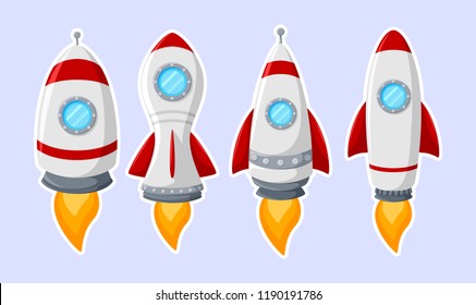 Cartoon rocket ship collection isolated on white background
