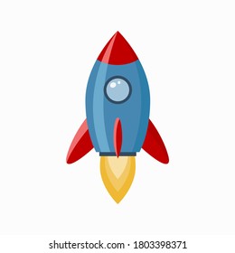 Cartoon rocket ship in a flat style, isolated on white background. Startup concept project development. Vector illustration.