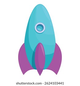 Cartoon rocket ship is flying upwards, perfect for themes of space exploration, technology, and innovation