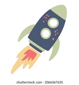 Cartoon Rocket Ship. Launching a spacecraft. Vector cartoon illustration. Isolate on a white background.