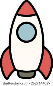 A cartoon rocket ship with red fins ready for lift-off.