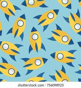 
Cartoon rocket ship seamless pattern background. Vector illustration