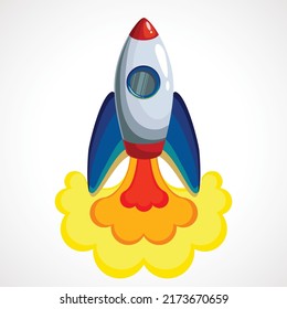 Cartoon rocket ship. Space rocket launch. Vector illustration. Innovation product.