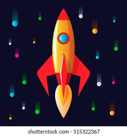Cartoon rocket ship. Space travel
