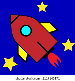 Cartoon rocket sky in retro style. Spaceship launch. Space travel. Business concept. Vector illustration. stock image. 
