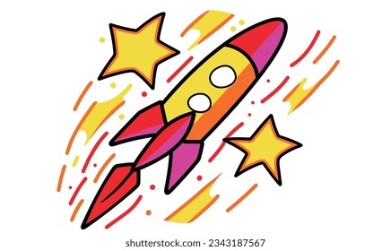 Cartoon Rocket and Small Animal Illustration Poster Design