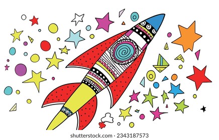 Cartoon Rocket and Small Animal Illustration Poster Design