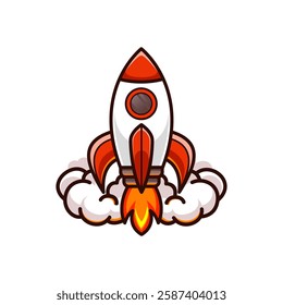 Cartoon Rocket Soaring Through Space. Fun and Vibrant Vector Icon