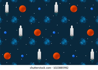 Cartoon rocket. Space pattern. Vector illustration design. Concept.