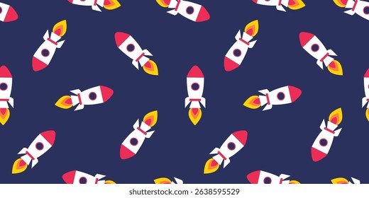 cartoon rocket in space seamless pattern print background design vector illustration