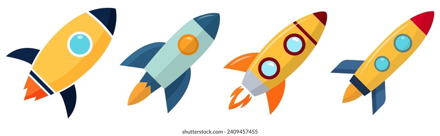 Cartoon rocket space ship icons. Vector illustration
