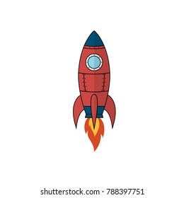 Cartoon rocket space ship. Isolated vector illustration on white background.