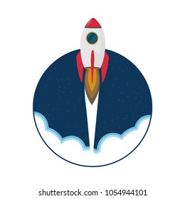 Cartoon rocket space ship take off, isolated vector illustration. Simple retro spaceship icon. 
