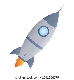 Cartoon rocket space ship take off, isolated vector illustration