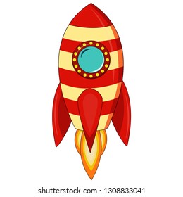 Cartoon rocket space ship take off, isolated vector illustration. Simple retro spaceship icon