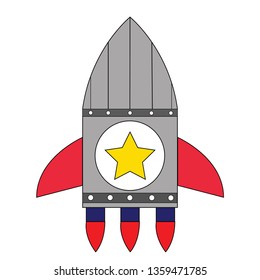 Cartoon rocket space ship take off, isolated vector illustration. 
