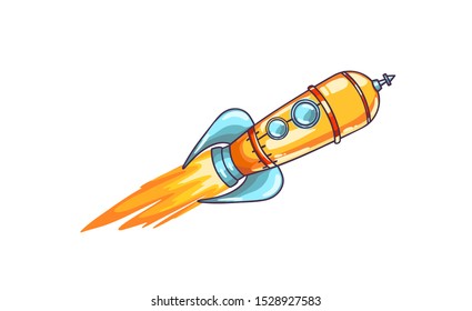 Cartoon rocket space ship take off, isolated vector illustration. Hand drawn vector illustration, icon for web