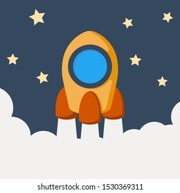 Cartoon rocket space ship take off vector illustration.
