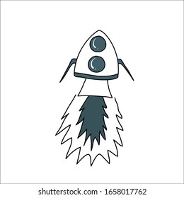 Cartoon rocket space ship take off, isolated vector illustration. Simple retro spaceship icon.