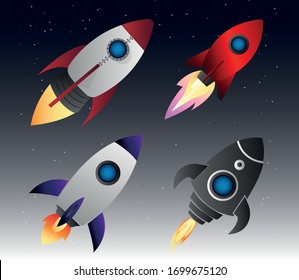 Cartoon rocket space ship take off, isolated vector illustration. Simple retro spaceship icon.