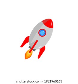 Cartoon rocket space ship take off, isolated vector illustration. Simple retro spaceship icon.