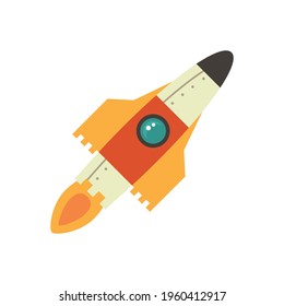 Despegar el barco espacial con cohetes de caricatura, ilustración vectorial aislada. Icono de nave espacial retro simple.
